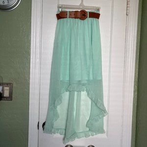No Boundaries Turquoise Asymmetrical Skirt with brown belt